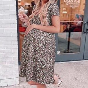 Amazon | Floral V Neck Midi Maternity/Nursing Dress w/Pockets | XL